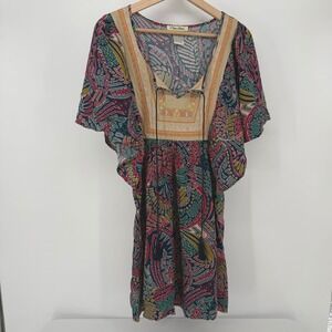Flying Tomato Mini Dress Women Small Multicolor Boho Embroidered Summer Festival